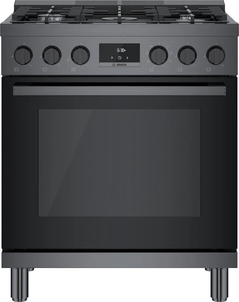 Bosch 800 Series 30" BLK Stainless 5 Sealed Burners Dual Fuel Range HDS8045U