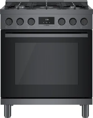 Bosch 800 Series 30" BLK Stainless 5 Sealed Burners Dual Fuel Range HDS8045U