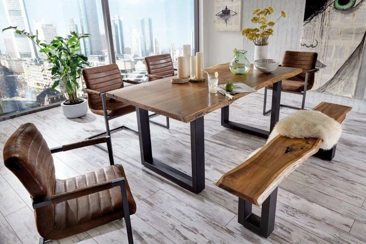 Brown And Black Solid Wood And Metal Sled Base Dining Table By Homeroots