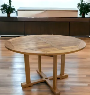 Brown Round Solid Teak Wood Dining Table By Homeroots