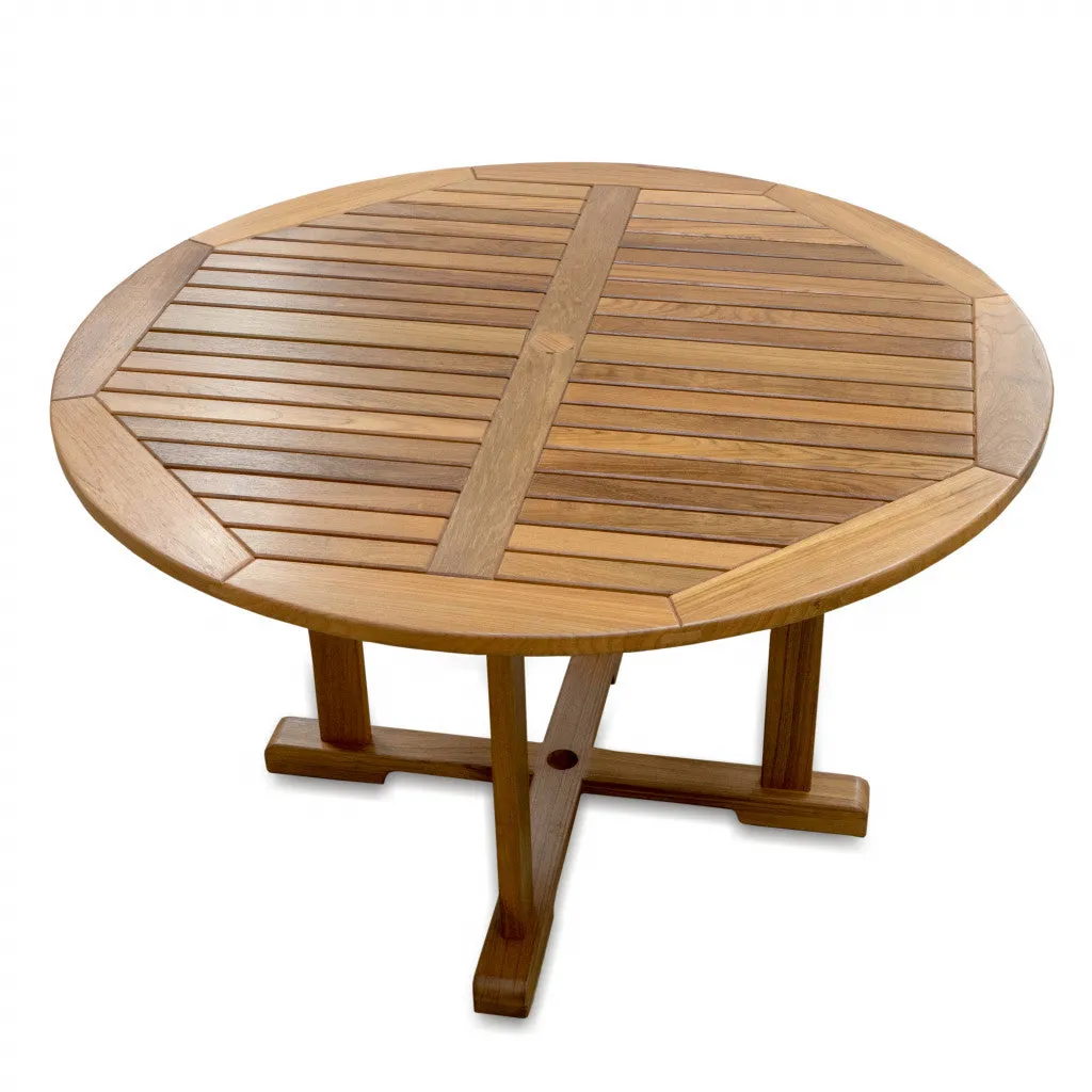 Brown Round Solid Teak Wood Dining Table By Homeroots