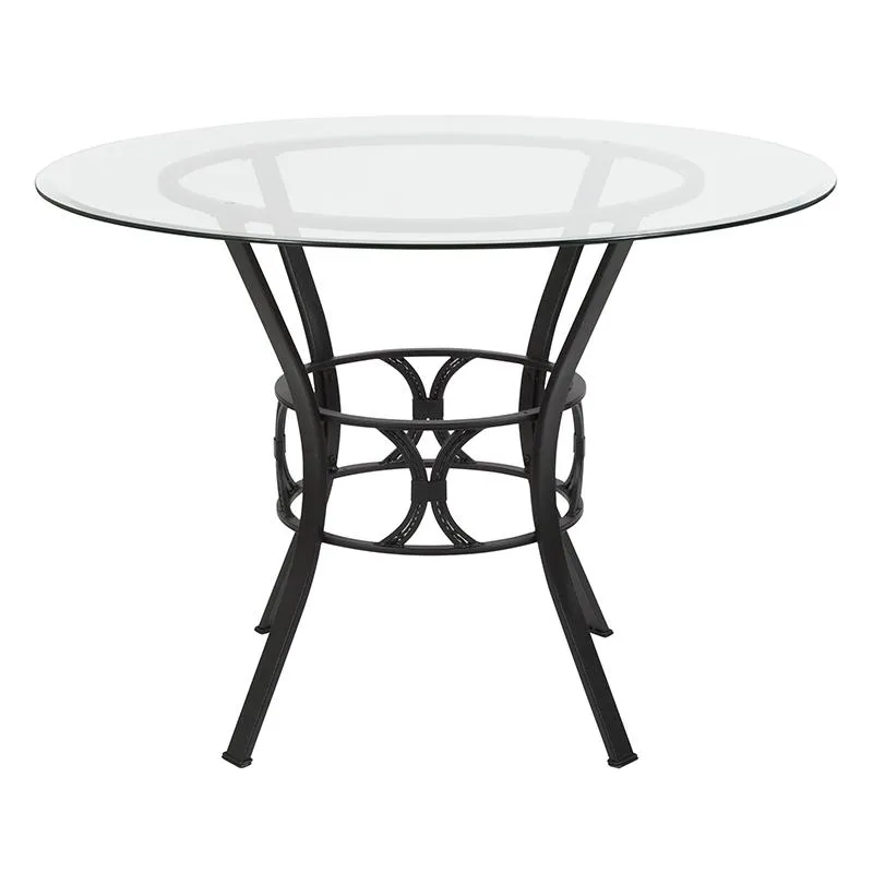 Carlisle 42'' Round Glass Dining Table With Black Metal Frame By Flash Furniture