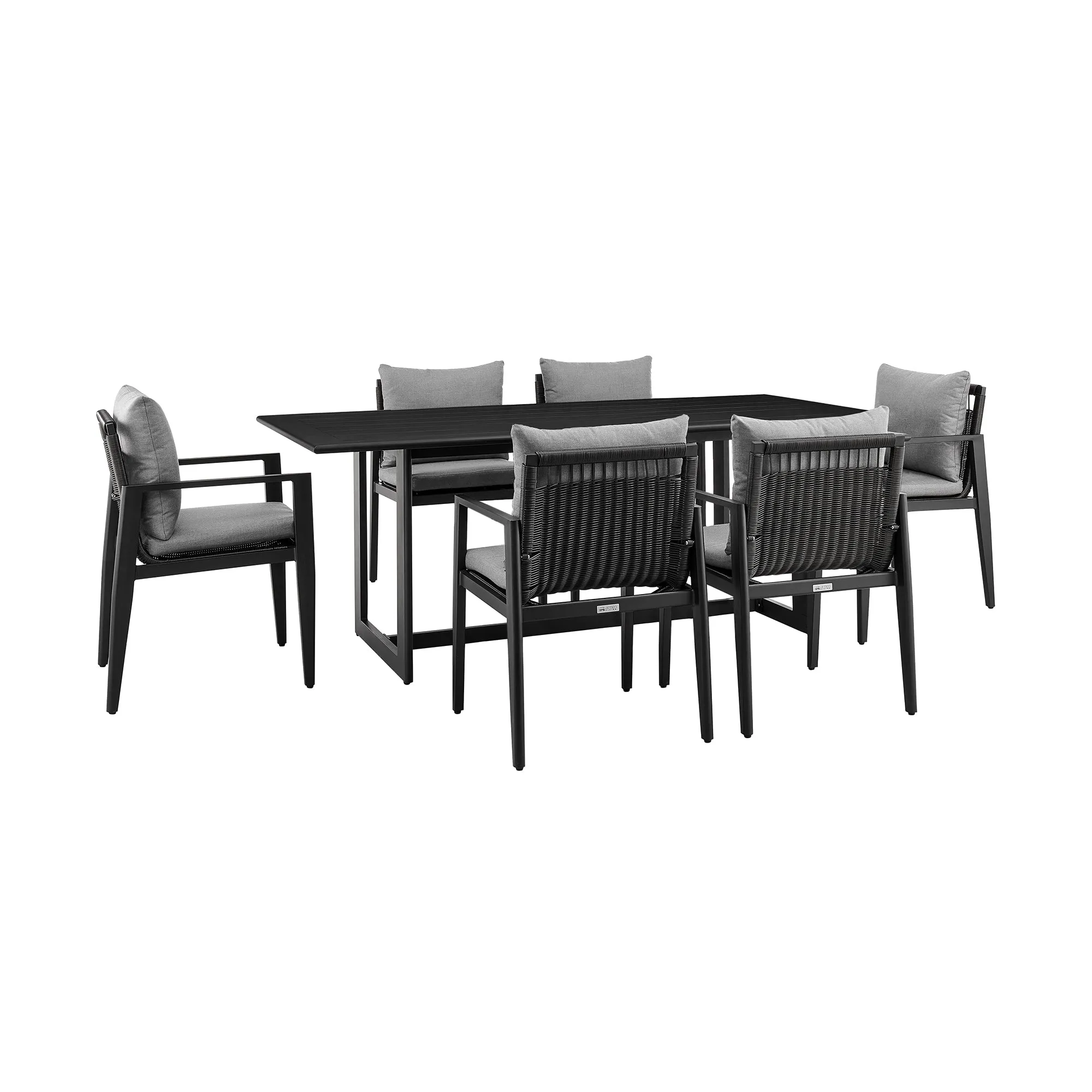 Cayman Outdoor Patio 7-Piece Dining Table Set in Aluminum with Gray Cushions By Armen Living