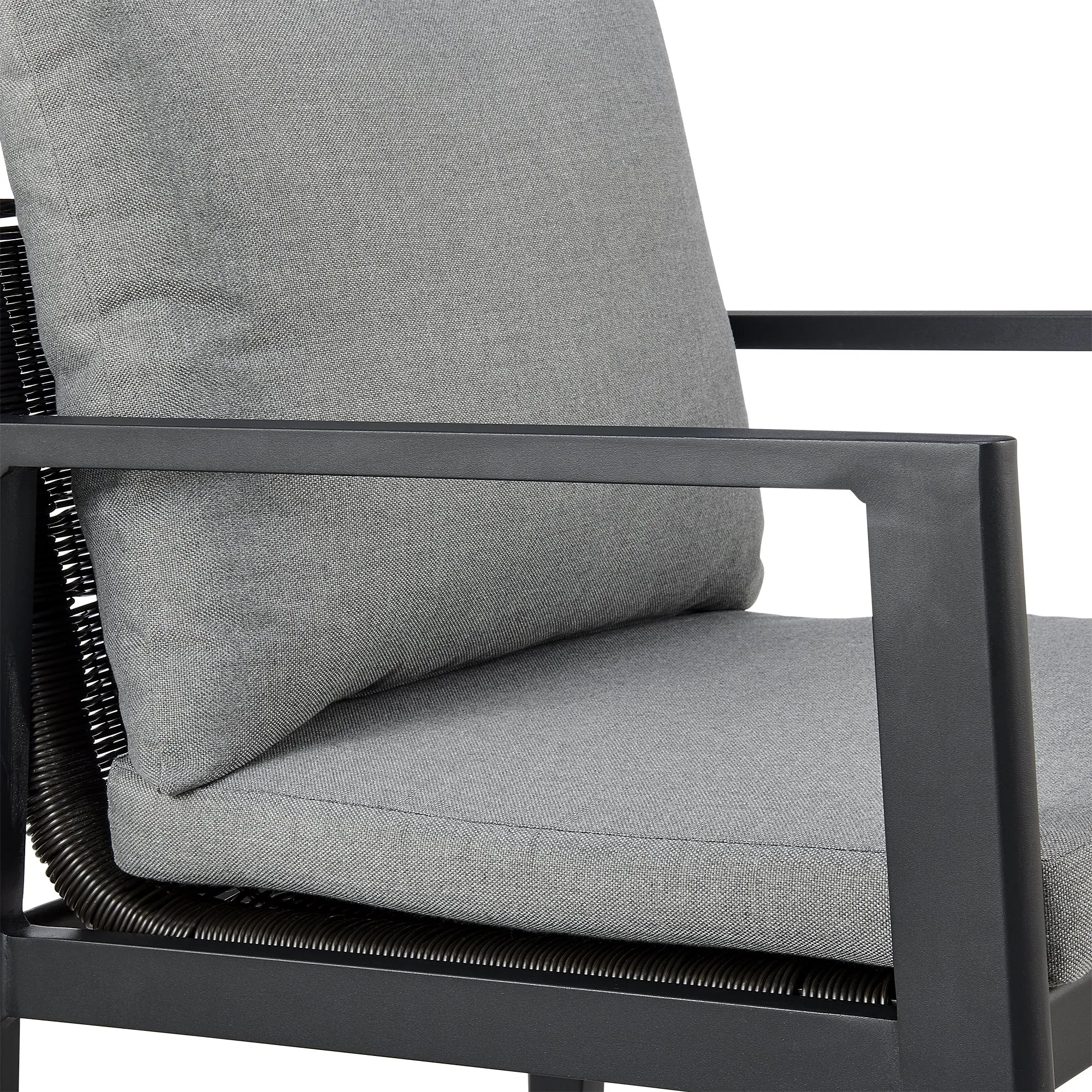 Cayman Outdoor Patio 7-Piece Dining Table Set in Aluminum with Gray Cushions By Armen Living