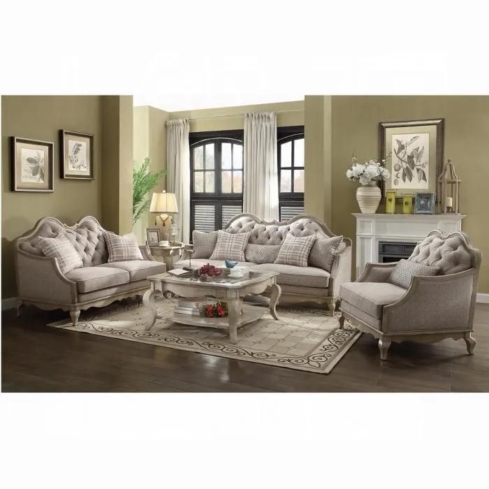 Chelmsford Beige Fabric & Antique Taupe Sofa w/5 Pillows