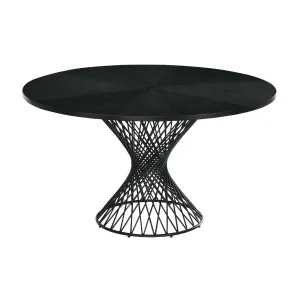 Cirque 54" Round Black Wood and Metal Pedestal Dining Table By Armen Living