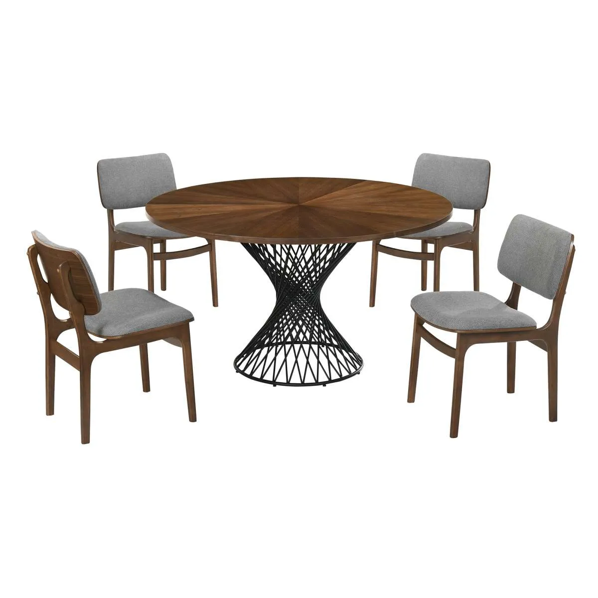 Cirque and Lima 5 Piece Walnut Round Dining Set By Armen Living