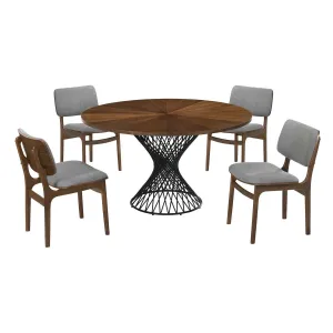 Cirque and Lima 5 Piece Walnut Round Dining Set By Armen Living