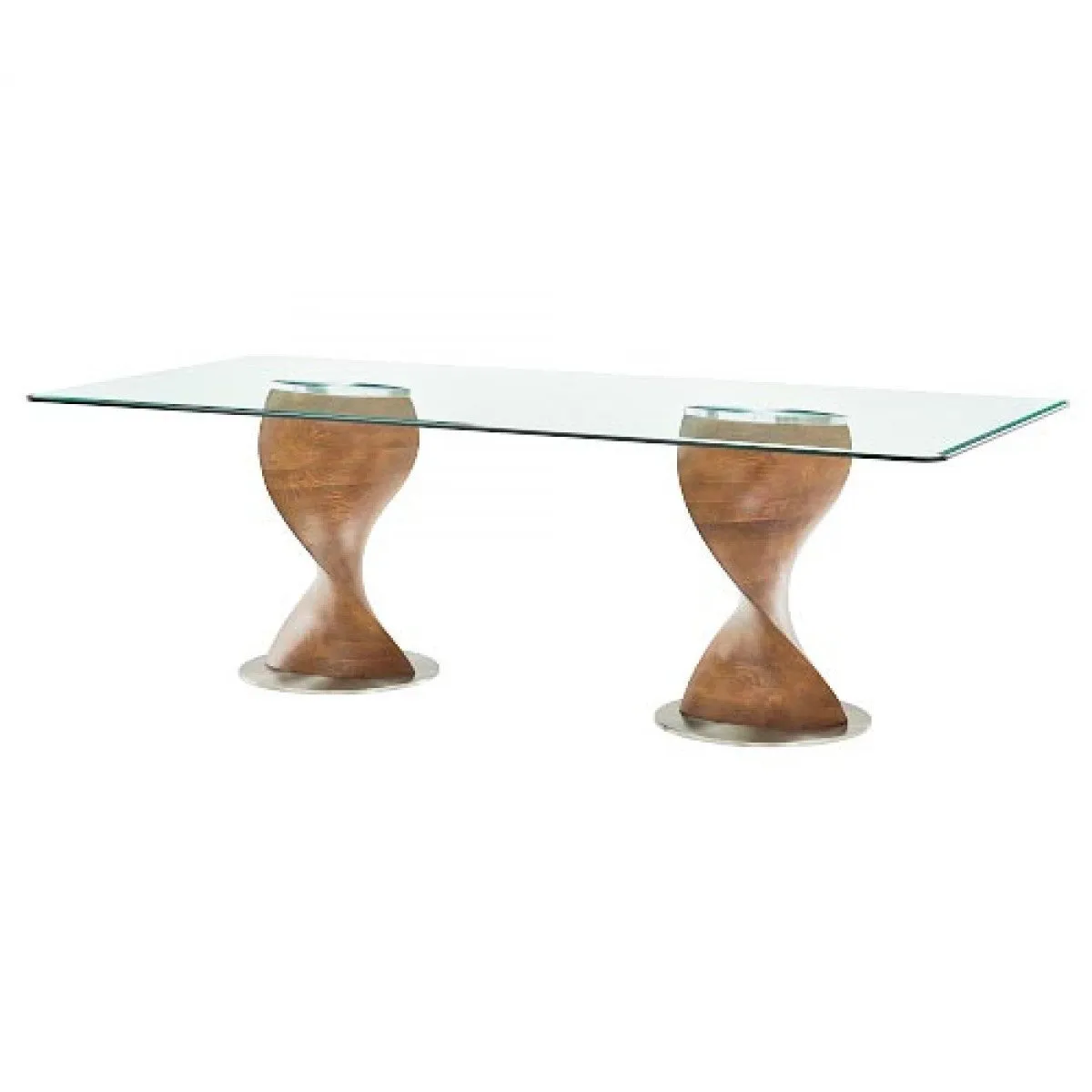 Clear And Brown Glass And Solid Wood Double Pedestal Base Dining Table By Homeroots