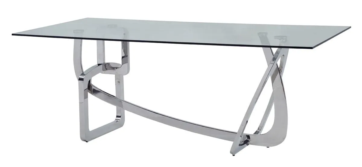 Clear And Silver Glass And Stainless Steel Trestle Base Dining Table By Homeroots