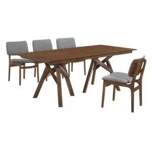 Cortina and Lima 5 Piece Walnut Rectangular Dining Set By Armen Living
