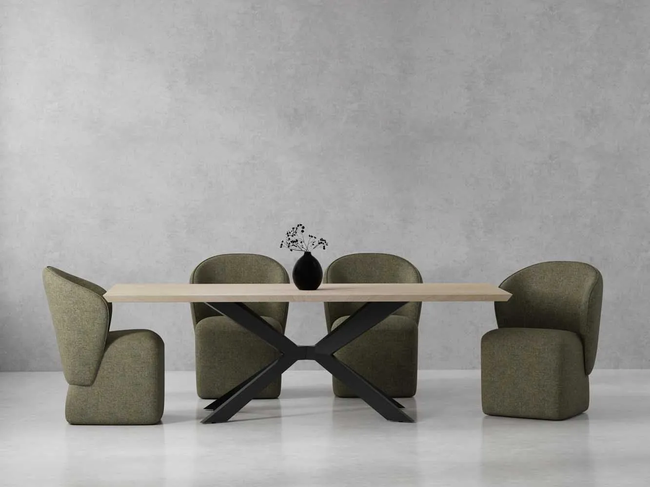 Crossings - Rectangular Dining Table With 4 Upholstered Chairs - Natural & Green