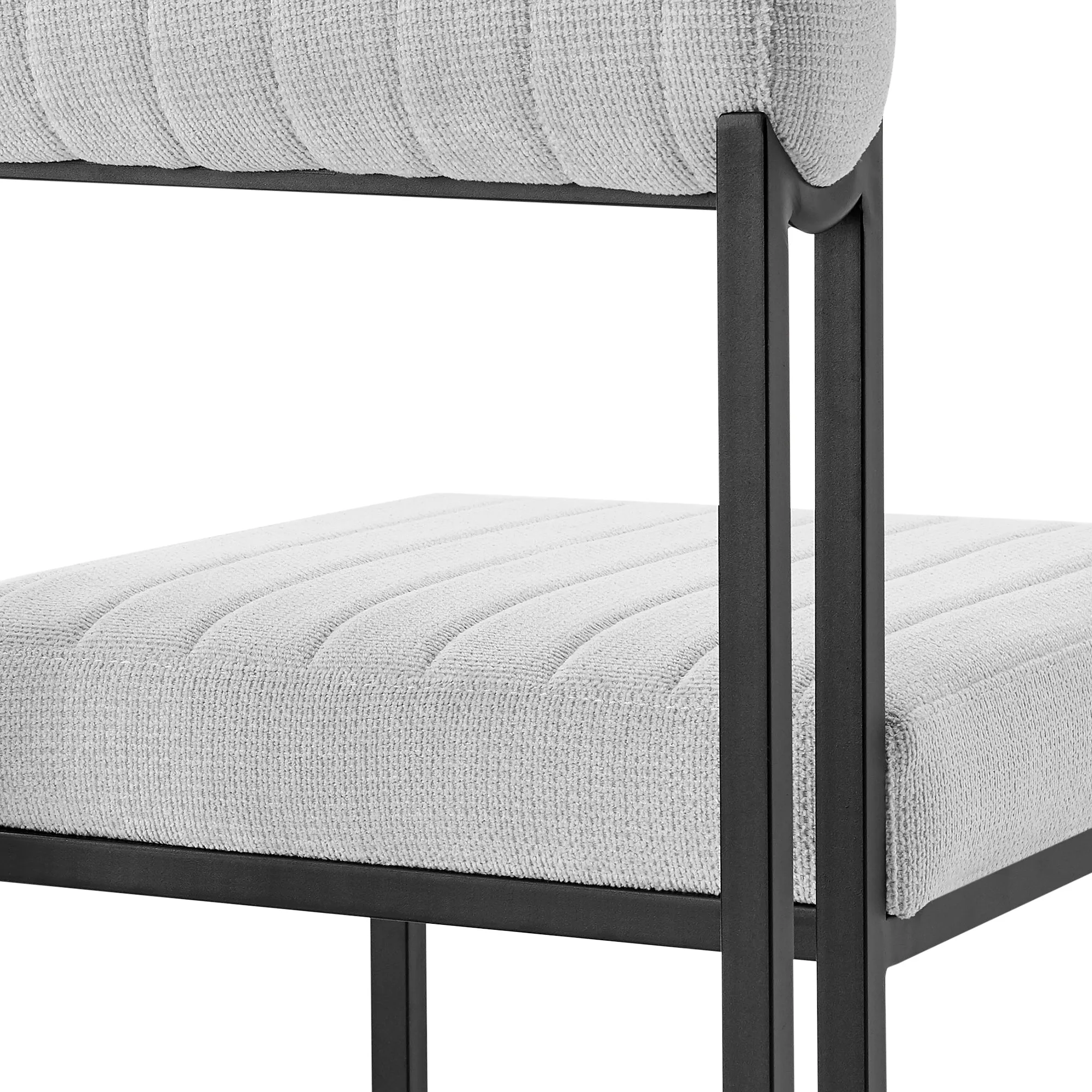 Devi Anastasia 5 Piece Round Glass Dining Table Set with Matte Black Iron and Anchor Gray Fabric By Armen Living