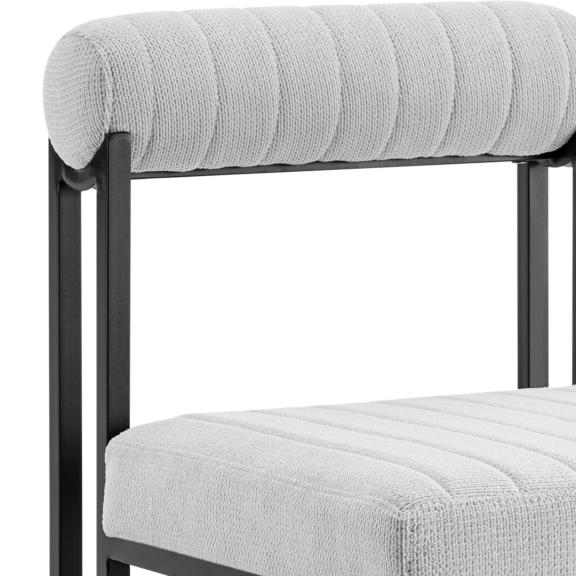 Devi Anastasia 5 Piece Round Glass Dining Table Set with Matte Black Iron and Anchor Gray Fabric By Armen Living