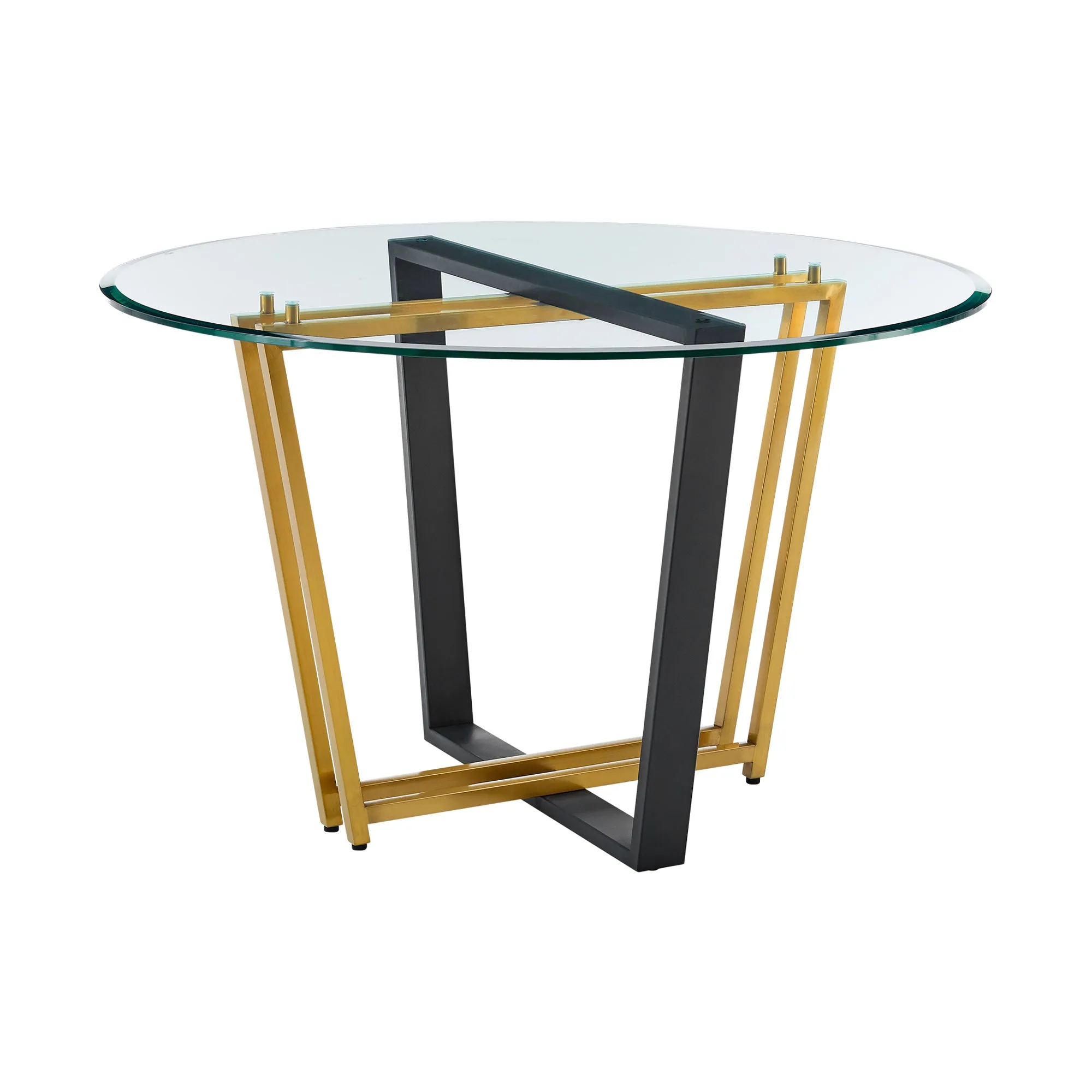 Devi Anastasia 5 Piece Round Glass Dining Table Set with Matte Black Iron and Anchor Gray Fabric By Armen Living