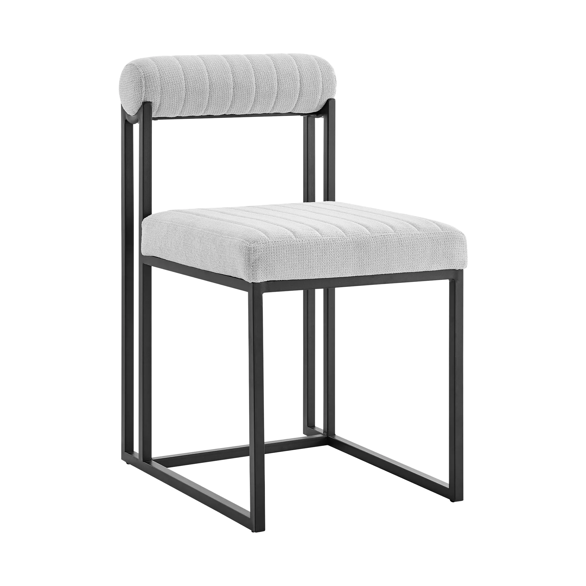 Devi Anastasia 5 Piece Round Glass Dining Table Set with Matte Black Iron and Anchor Gray Fabric By Armen Living