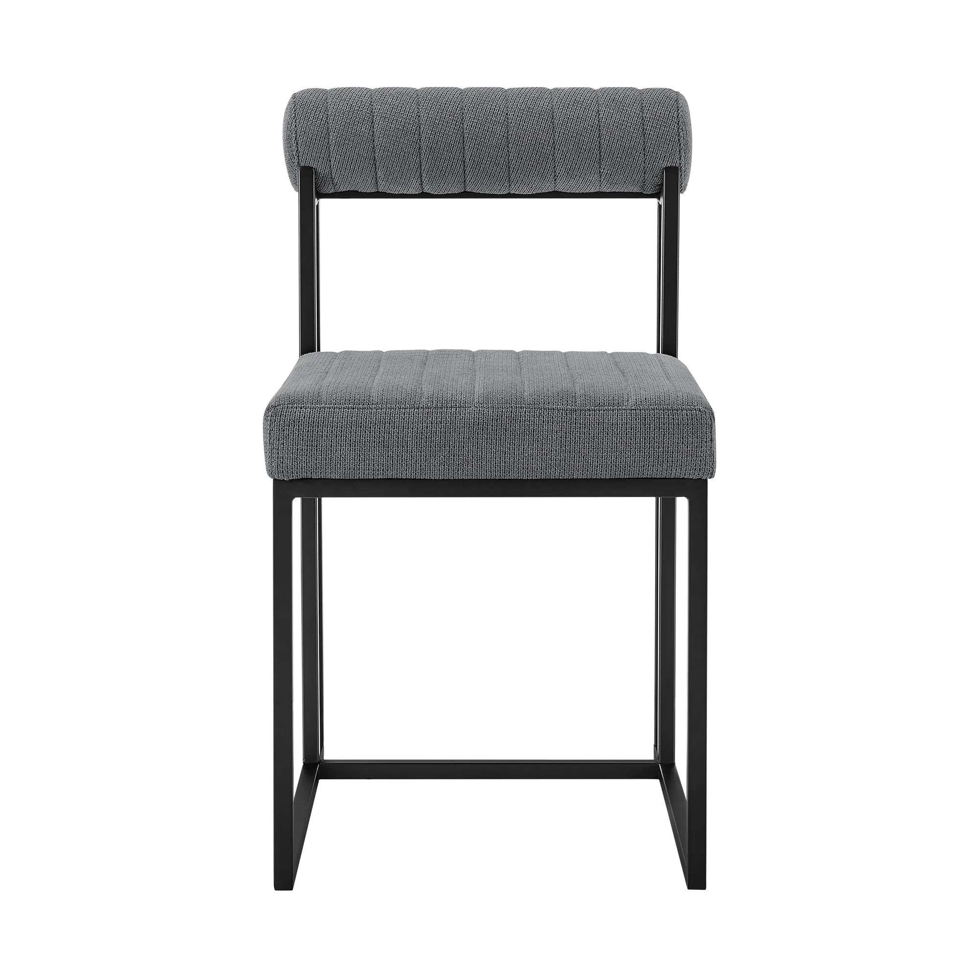 Devi Anastasia 5 Piece Round Glass Dining Table Set with Matte Black Iron and Anchor Gray Fabric By Armen Living