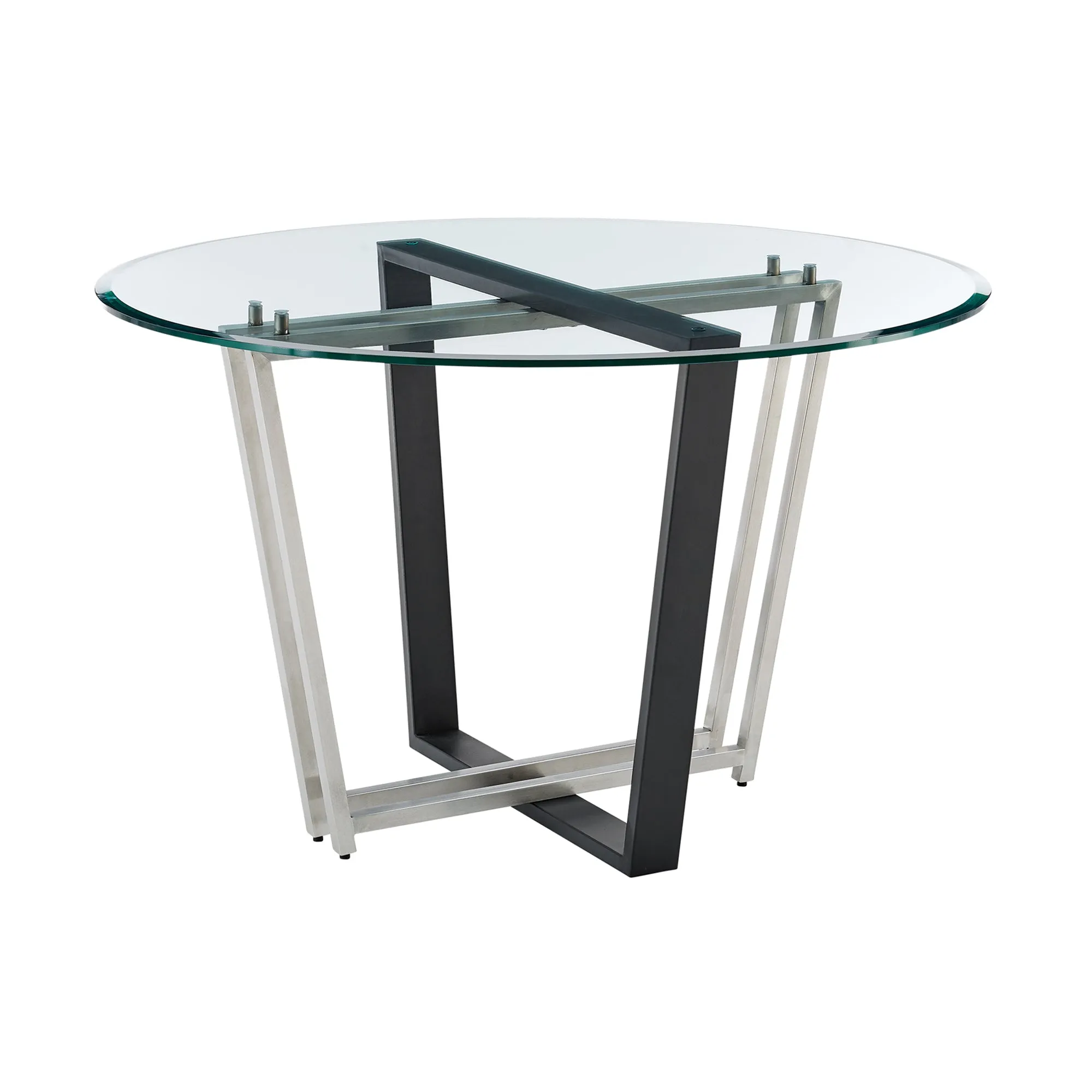Devi Anastasia 5 Piece Round Glass Dining Table Set with Matte Black Iron and Anchor Gray Fabric By Armen Living