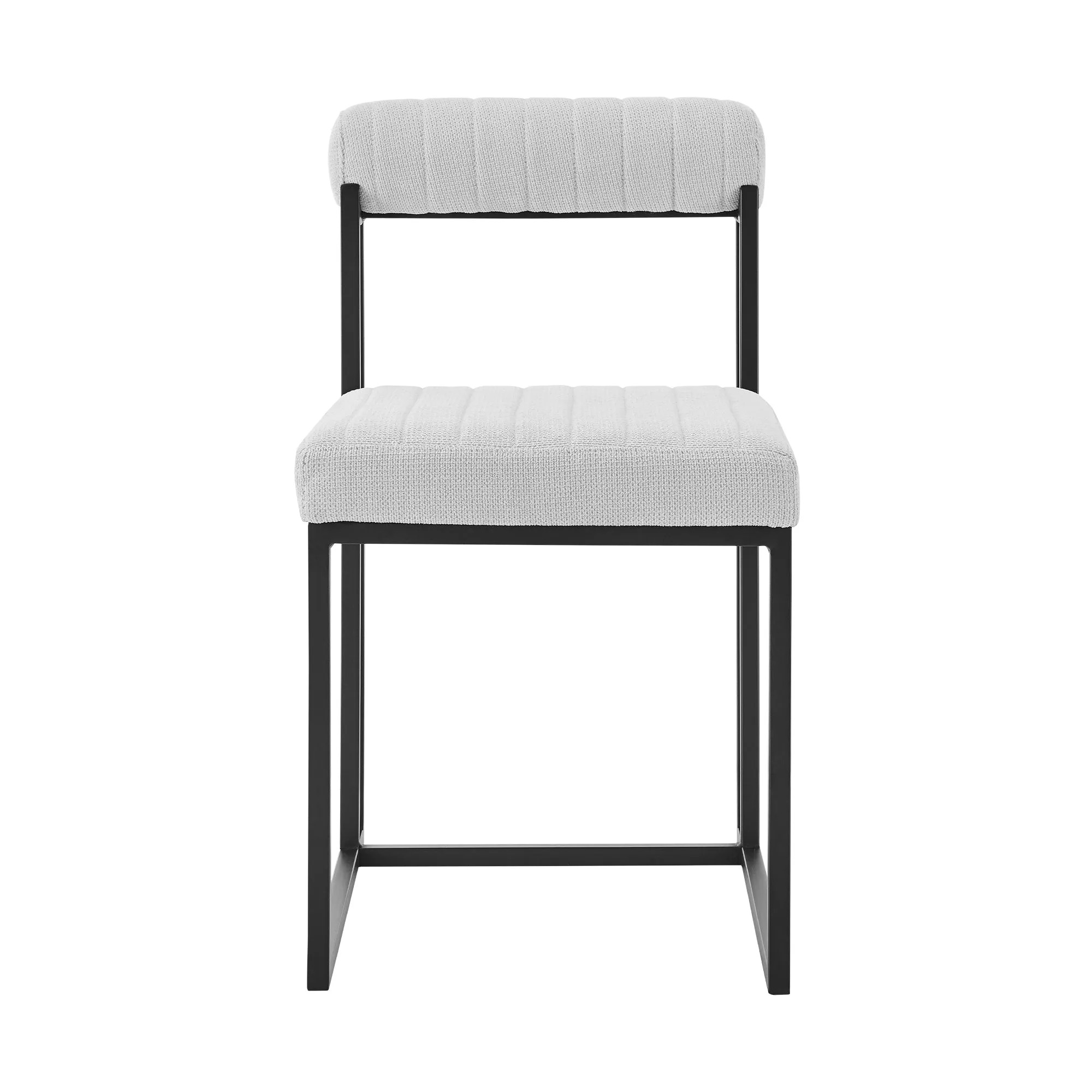 Devi Anastasia 5 Piece Round Glass Dining Table Set with Matte Black Iron and Anchor Gray Fabric By Armen Living