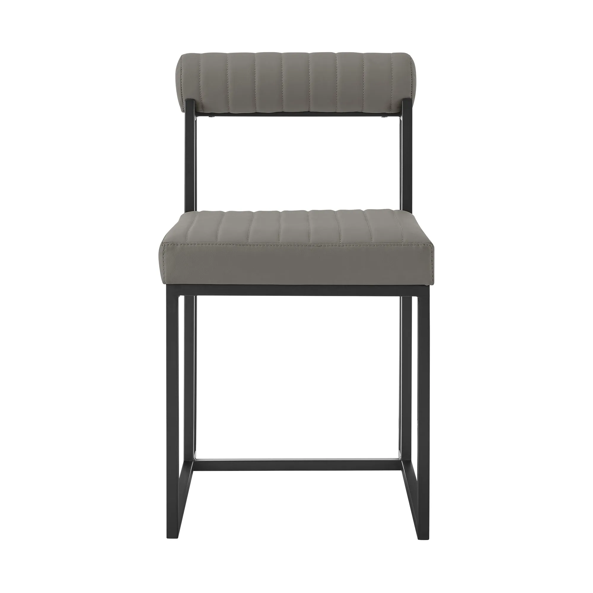 Devi Anastasia 5 Piece Round Glass Dining Table Set with Matte Black Iron and Anchor Gray Fabric By Armen Living