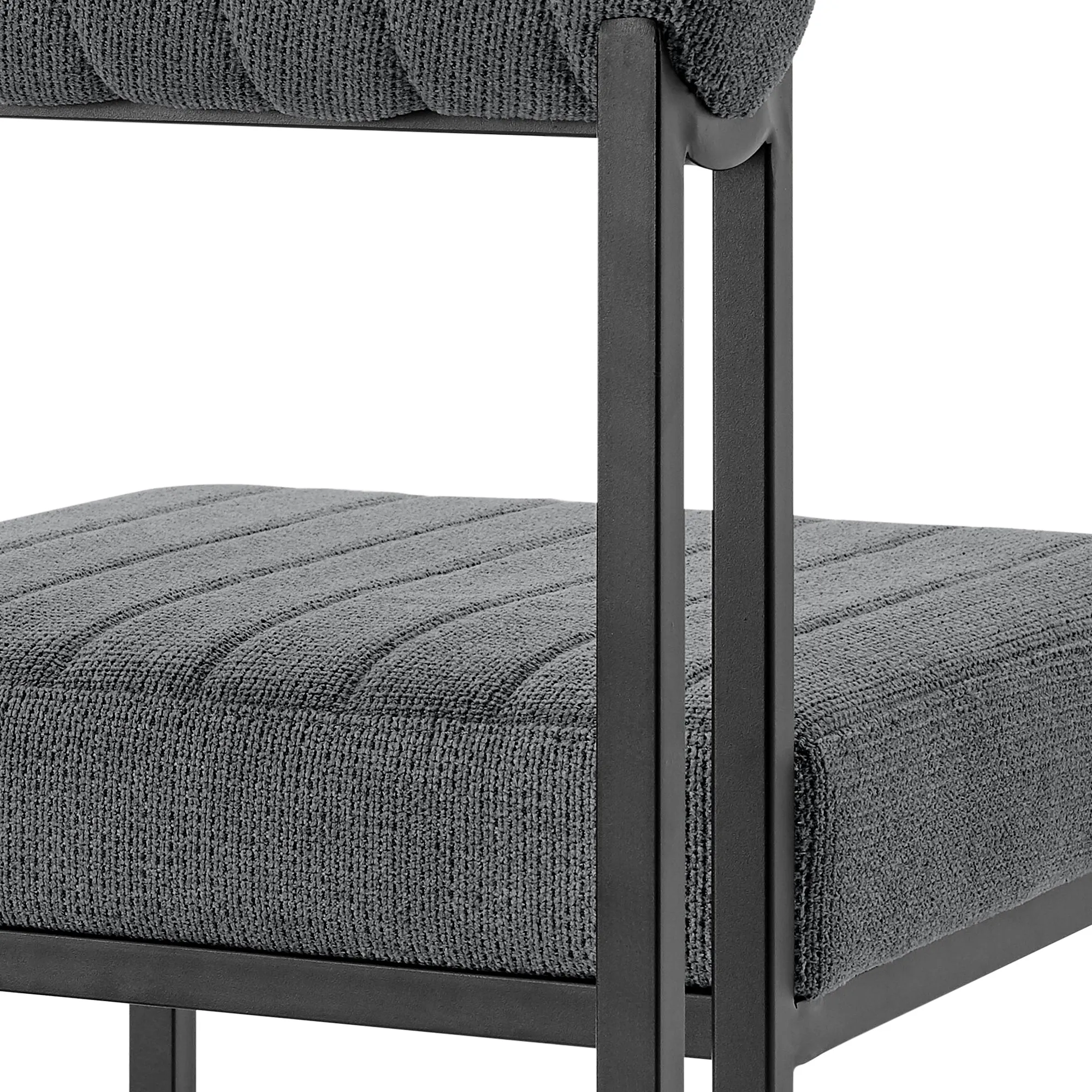 Devi Anastasia 5 Piece Round Glass Dining Table Set with Matte Black Iron and Anchor Gray Fabric By Armen Living