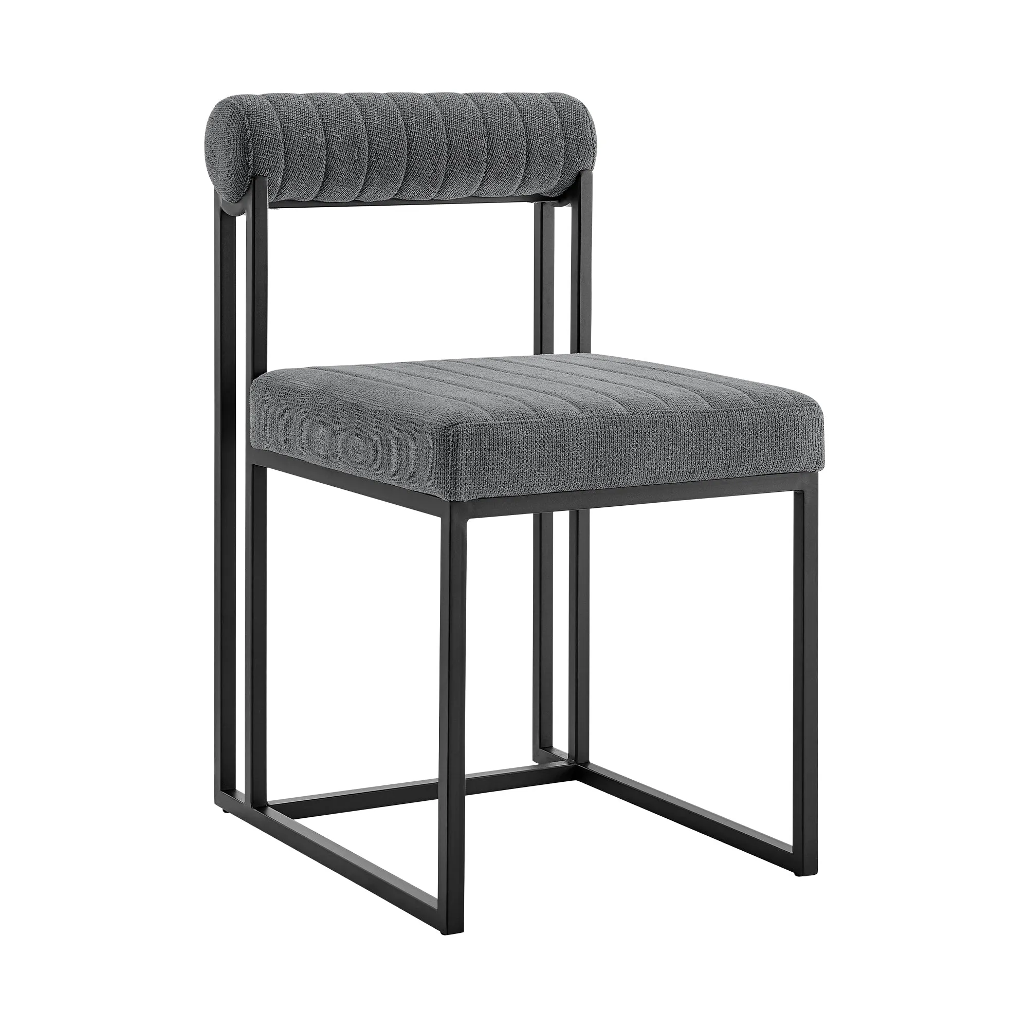 Devi Anastasia 5 Piece Round Glass Dining Table Set with Matte Black Iron and Anchor Gray Fabric By Armen Living