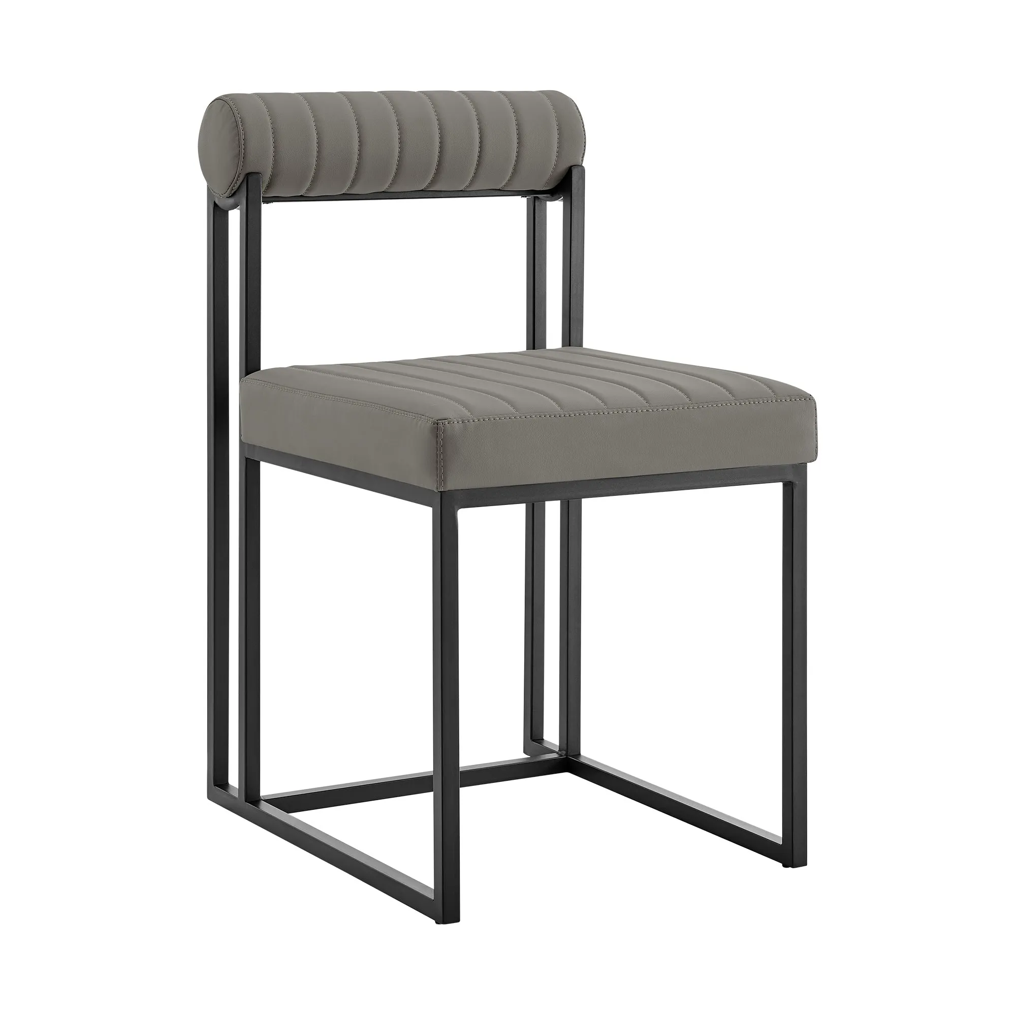 Devi Anastasia 5 Piece Round Glass Dining Table Set with Matte Black Iron and Anchor Gray Fabric By Armen Living