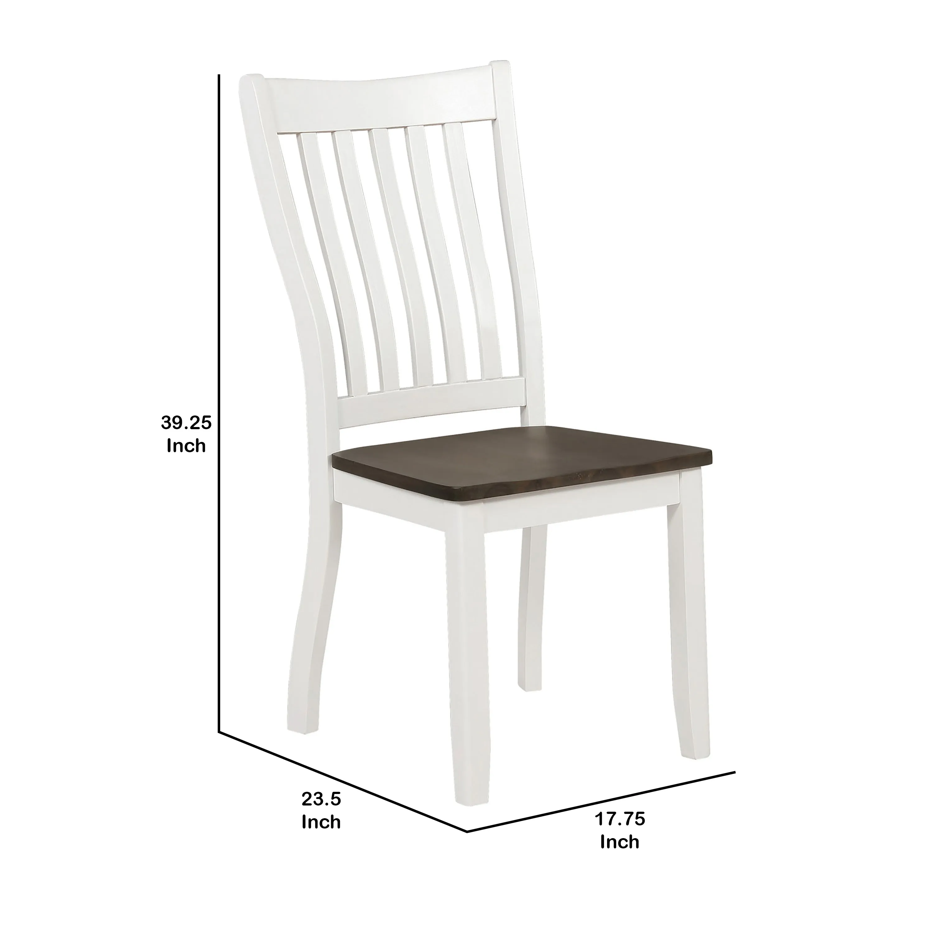 Farmhouse Wooden Dining Chair With Slatted Back Set Of 2 White And Brown By Benzara