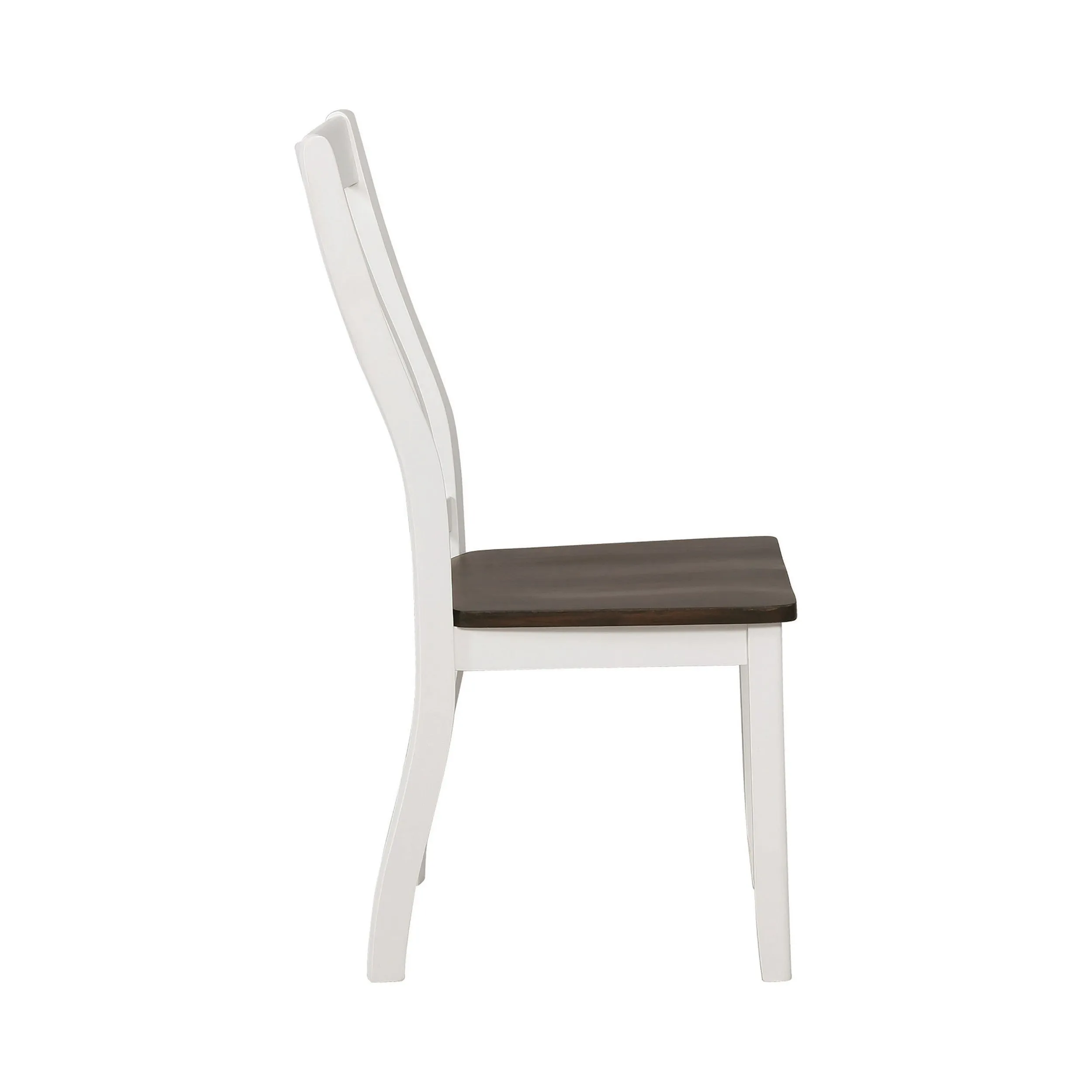 Farmhouse Wooden Dining Chair With Slatted Back Set Of 2 White And Brown By Benzara