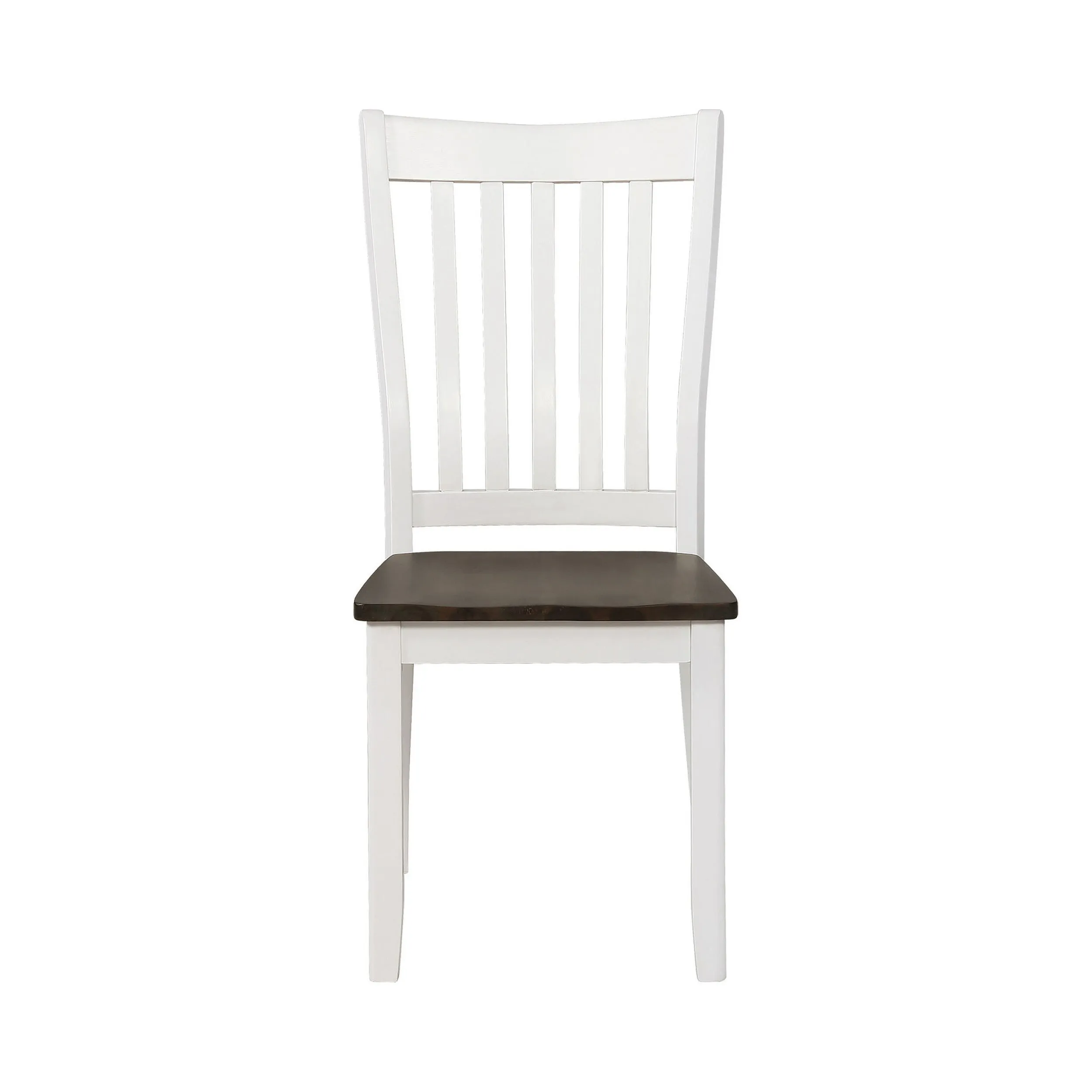 Farmhouse Wooden Dining Chair With Slatted Back Set Of 2 White And Brown By Benzara
