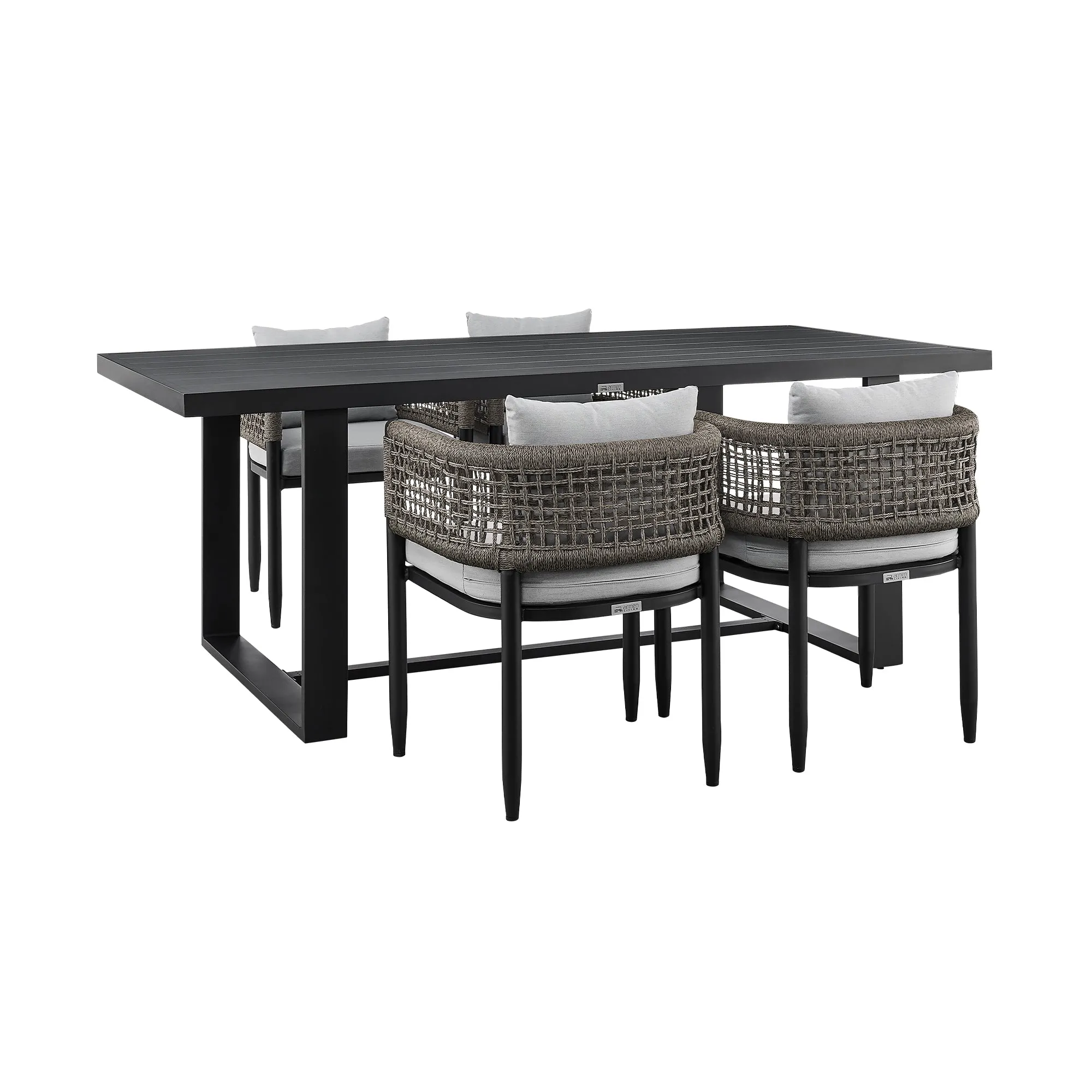 Felicia Outdoor Patio 5-Piece Dining Table Set in Aluminum with Grey Rope and Cushions By Armen Living