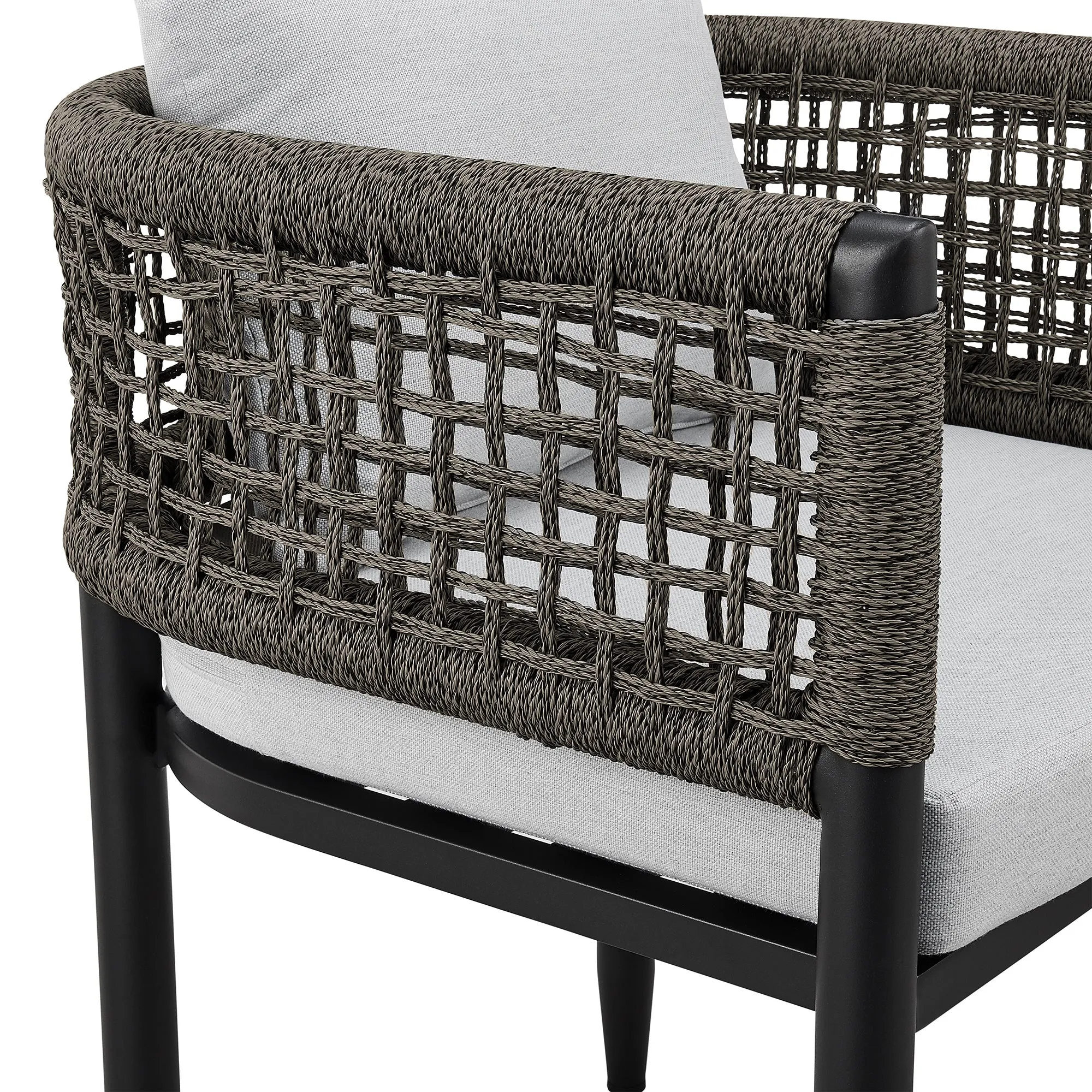 Felicia Outdoor Patio 5-Piece Dining Table Set in Aluminum with Grey Rope and Cushions By Armen Living