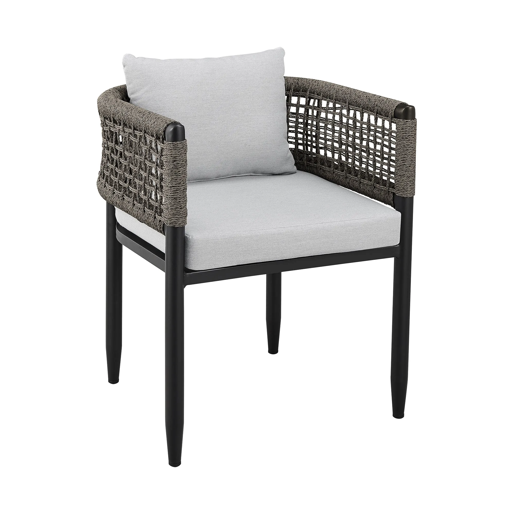 Felicia Outdoor Patio 5-Piece Dining Table Set in Aluminum with Grey Rope and Cushions By Armen Living
