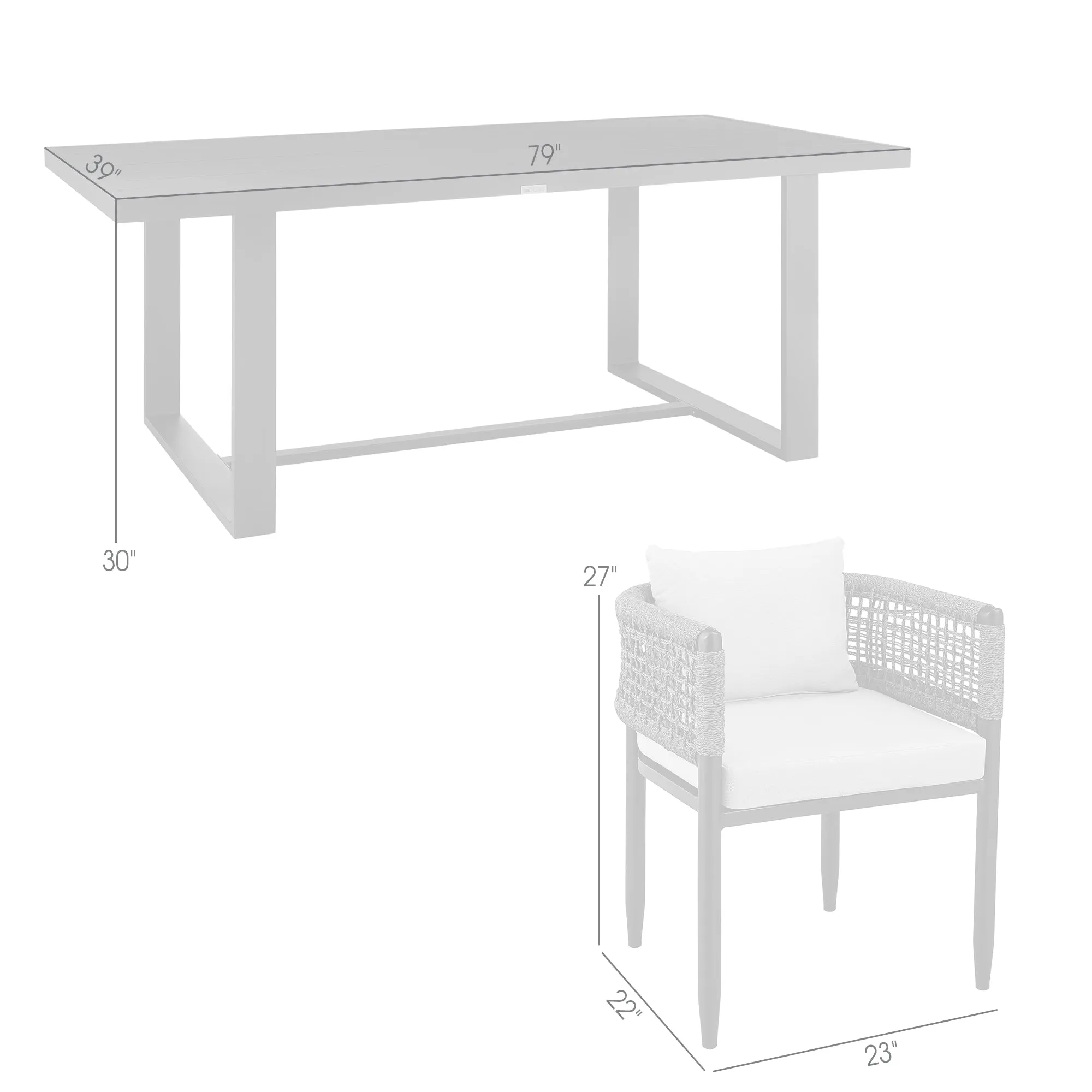 Felicia Outdoor Patio 5-Piece Dining Table Set in Aluminum with Grey Rope and Cushions By Armen Living