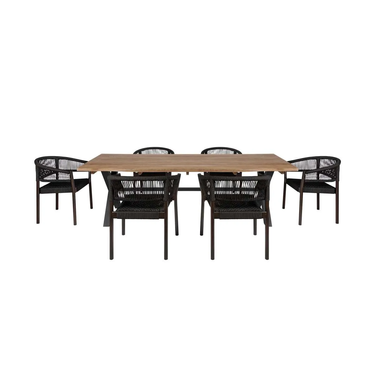 Glendora Doris Outdoor Patio 7 Piece Live Edge Dining Set in Eucalyptus Wood and Black Rope By Armen Living