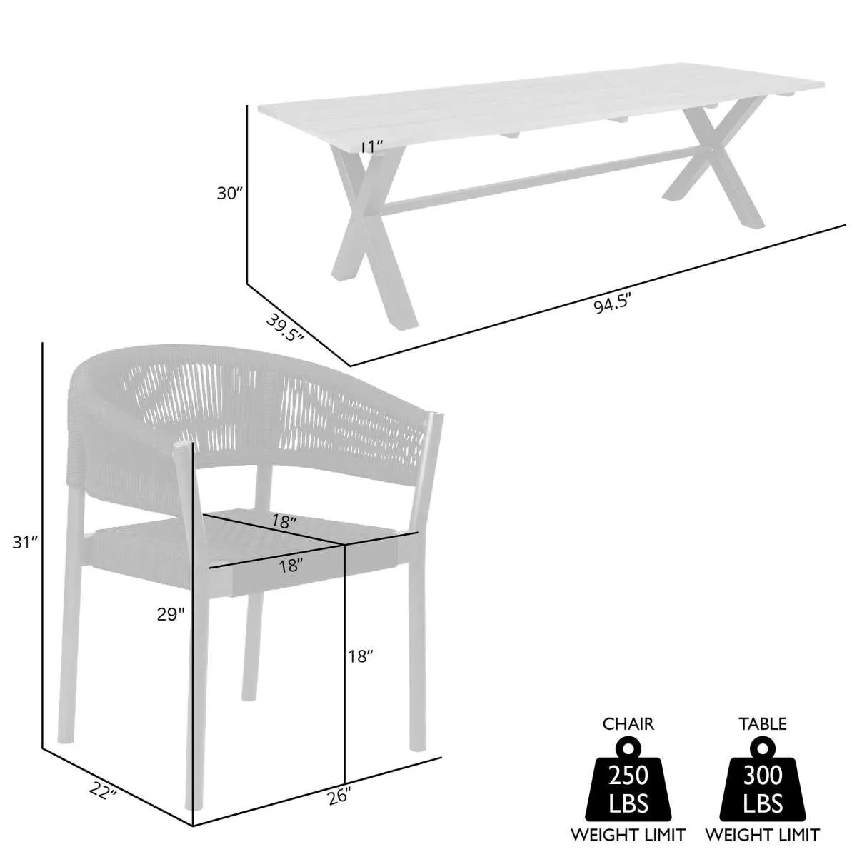 Glendora Doris Outdoor Patio 7 Piece Live Edge Dining Set in Eucalyptus Wood and Black Rope By Armen Living