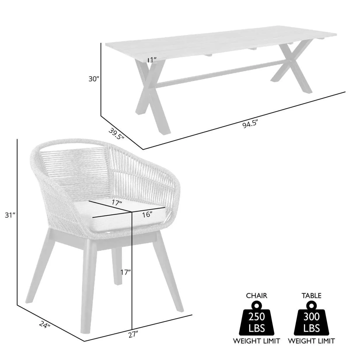 Glendora Tutti Frutti Outdoor Patio 7 Piece Live Edge Dining Set in Eucalyptus Wood Gray Rope and Cushions  By Armen Living