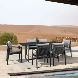 Grand Outdoor Patio 7-Piece Dining Table Set in Aluminum with Grey Cushions By Armen Living
