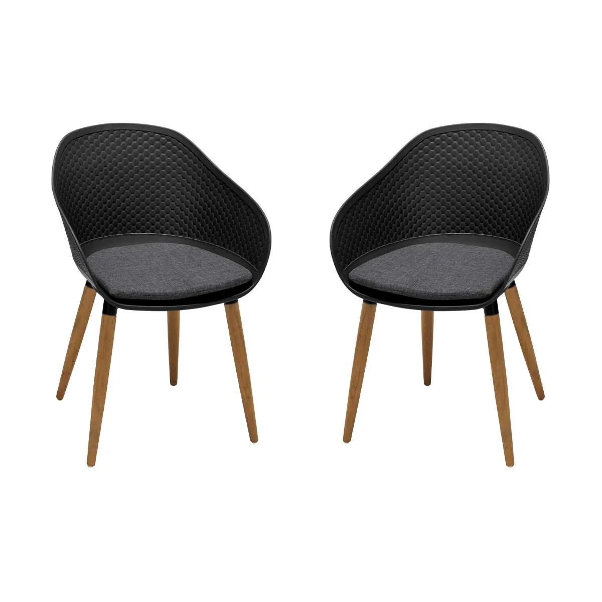 Ipanema Outdoor Dining Chair with Teak Legs and Dark Grey Olefin - Set of 2 By Armen Living