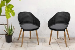 Ipanema Outdoor Dining Chair with Teak Legs and Dark Grey Olefin - Set of 2 By Armen Living