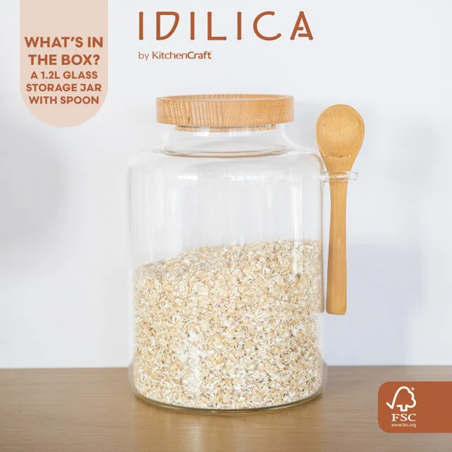KitchenCraft Idilica 1.2Ltr Glass Storage Jar & Spoon