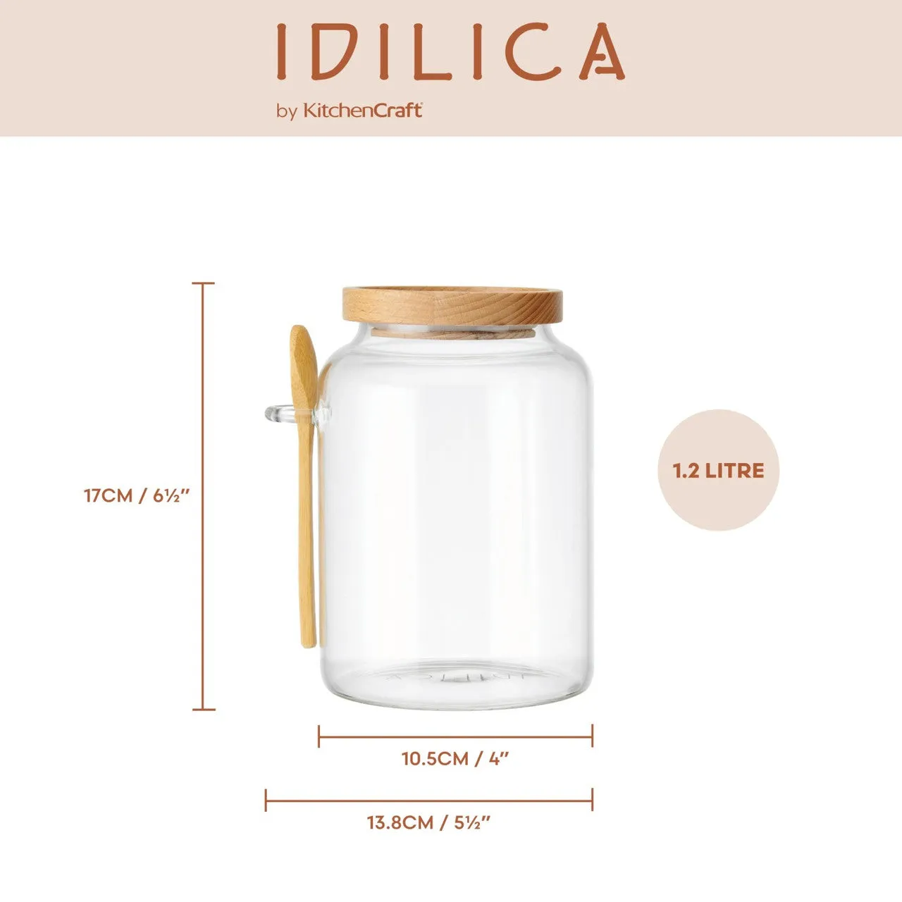 KitchenCraft Idilica 1.2Ltr Glass Storage Jar & Spoon