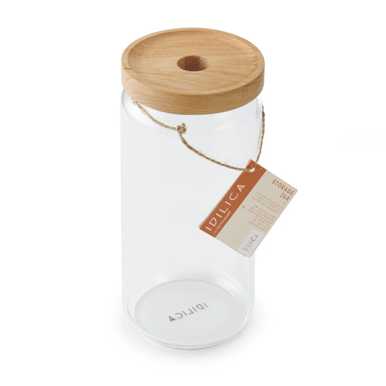 KitchenCraft Idilica 1Ltr Glass Storage Jar With Beechwood Lid