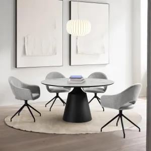 Knox Pria 5 Piece Dining Set with Stone Top and Gray Fabric Chairs By Armen Living
