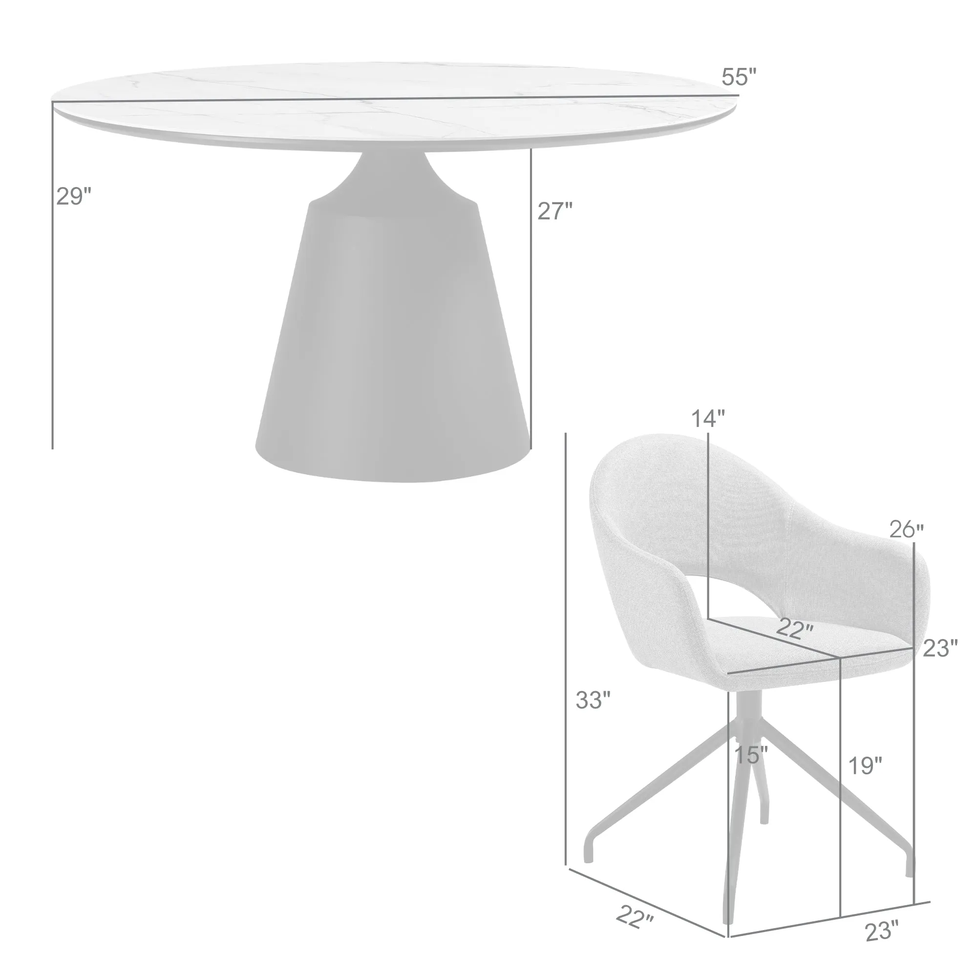 Knox Pria 5 Piece Dining Set with Stone Top and Gray Fabric Chairs By Armen Living