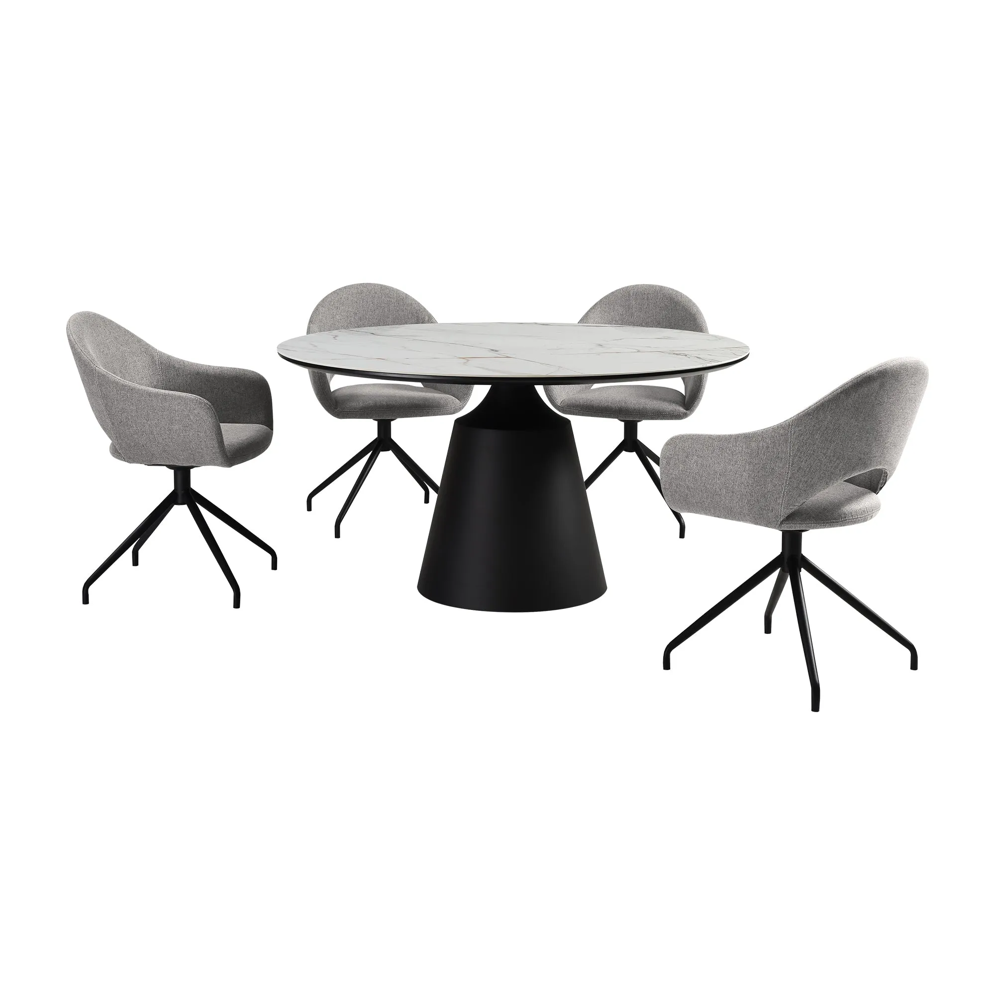 Knox Pria 5 Piece Dining Set with Stone Top and Gray Fabric Chairs By Armen Living