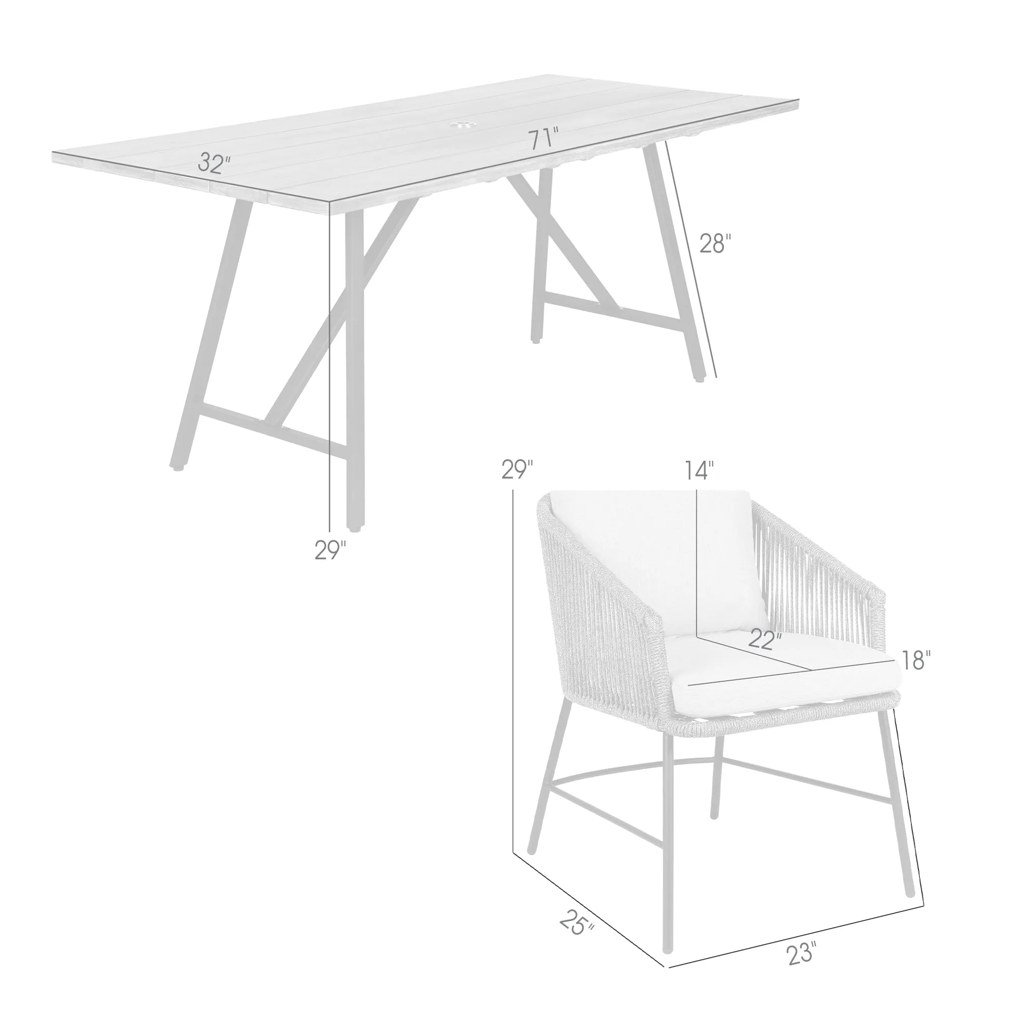 Koala and Calica 5 Piece Dining Set in Dark Eucalyptus and Metal with Grey Rope By Armen Living