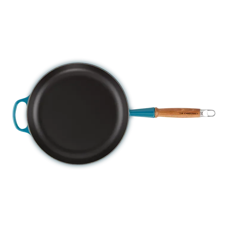 Le Creuset Signature Cast Iron Deep Teal 28cm Frying Pan with Wooden Handle