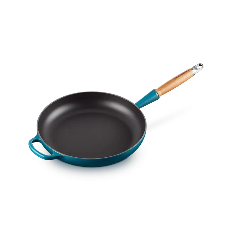 Le Creuset Signature Cast Iron Deep Teal 28cm Frying Pan with Wooden Handle