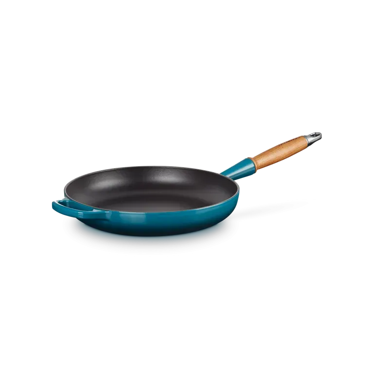Le Creuset Signature Cast Iron Deep Teal 28cm Frying Pan with Wooden Handle